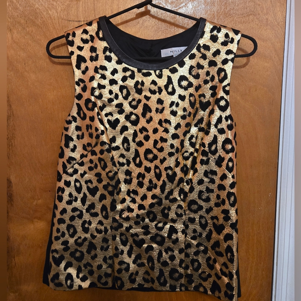 Milly Black and Gold Leopard Print Top - Picture 1 of 3